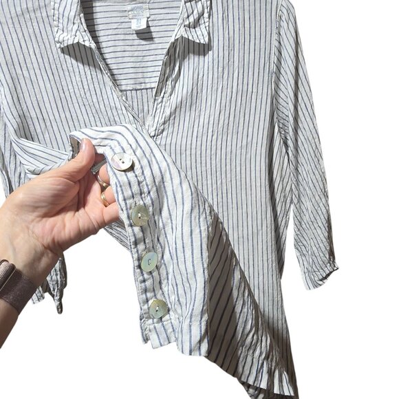 Sigrid Olsen Womens Sz 1X Striped Button Detail 3/4 Sleeve Tunic Top 100% Linen - Picture 7 of 15